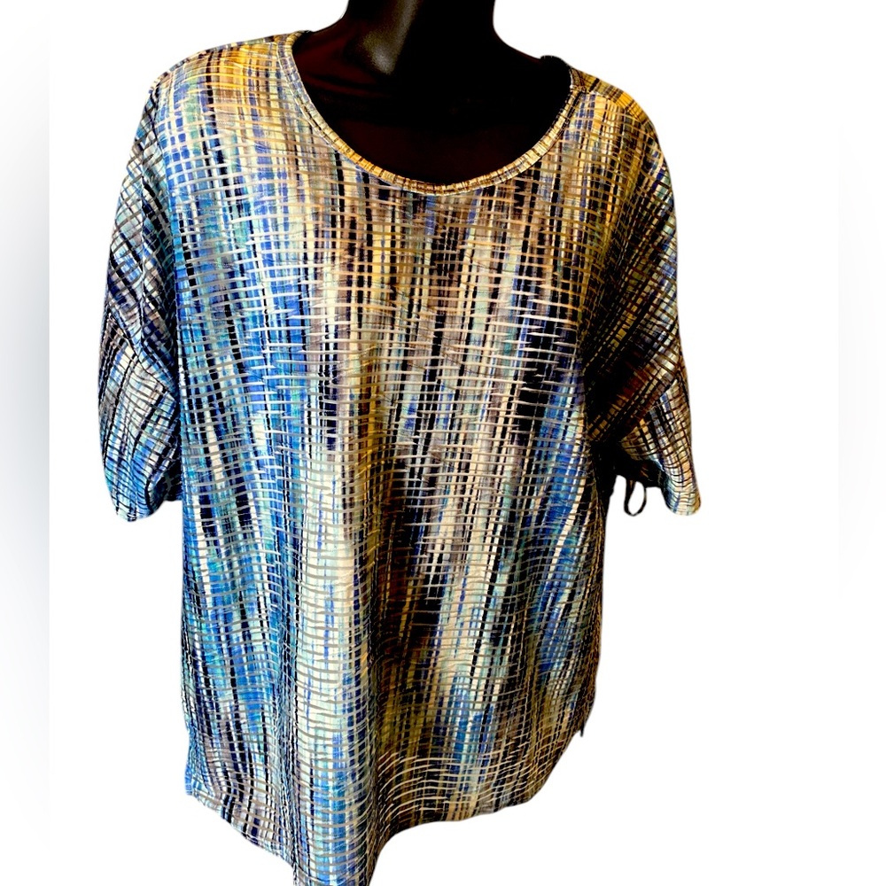 Bonworth Womens Watercolors Short Sleeve Blouse Size Medium petite (Full lining)